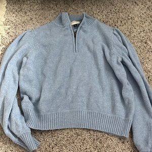 blue zip up sweater